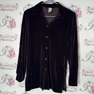 Cleo petites button up long sleeve Elegant Black Velvet velour Women's Top